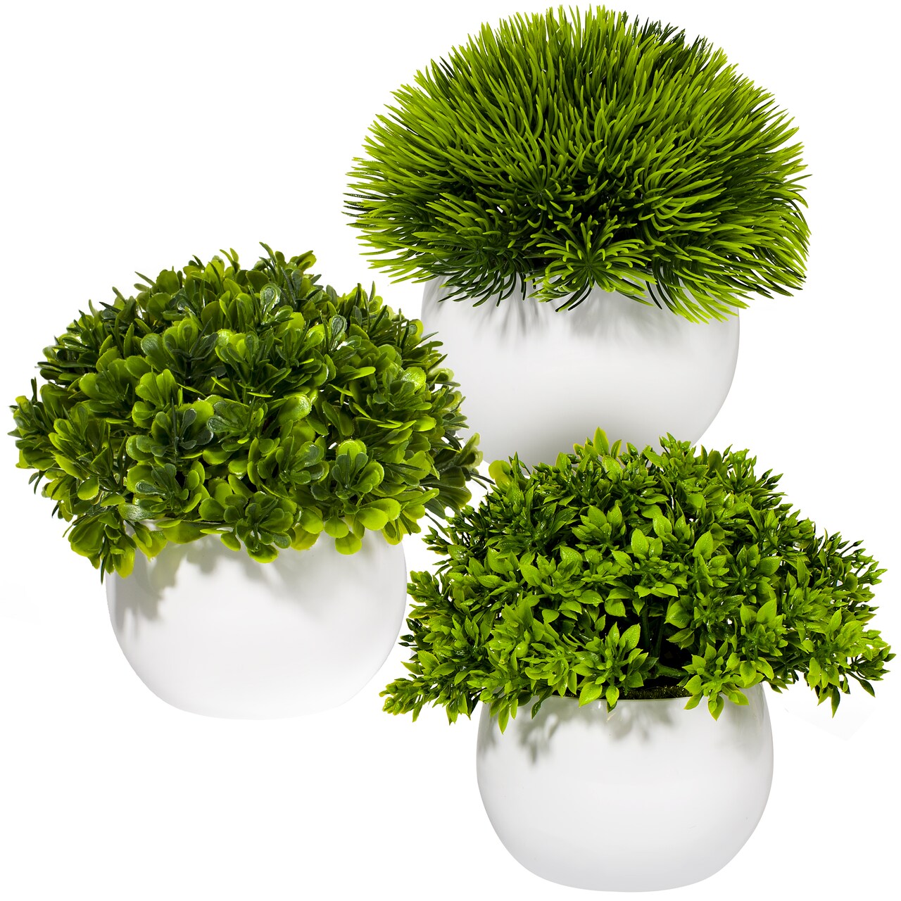 Artificial Potted Plants Mini Faux Greenery in Small White Pots for Home Decor Indoor Office Table Decoration, 3-Pack